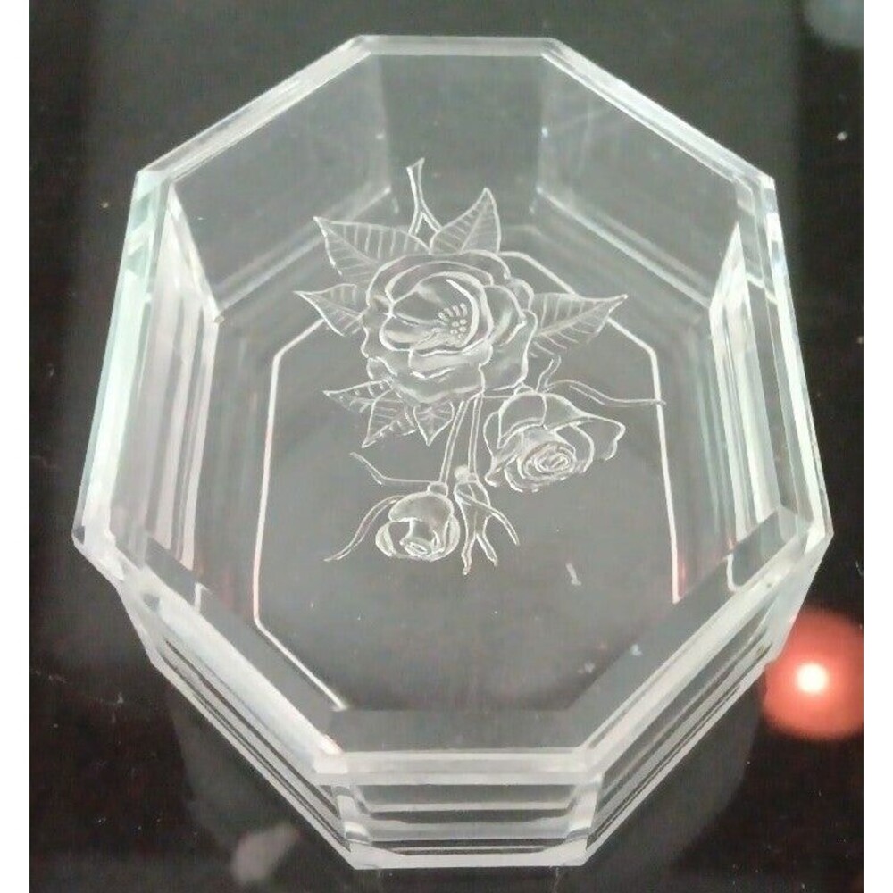 Vintage Clear Lucite Rose Jewelry Box